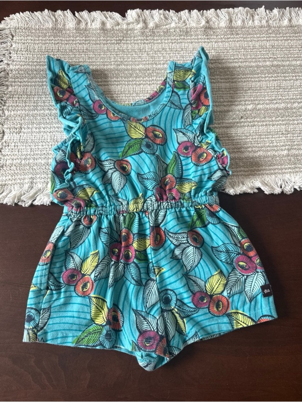 Tea Collection Turquoise Floral Ruffle Romper - Picture 2 of 3
